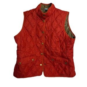 WOMENS EDDIE BAUER SIZE XLARGE QUILTED EQUESTRIAN VEST SNAP BUTTON ORANGE JACKET